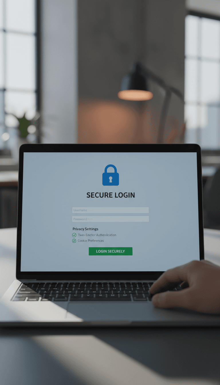 Secure laptop screen showing privacy settings and protection features