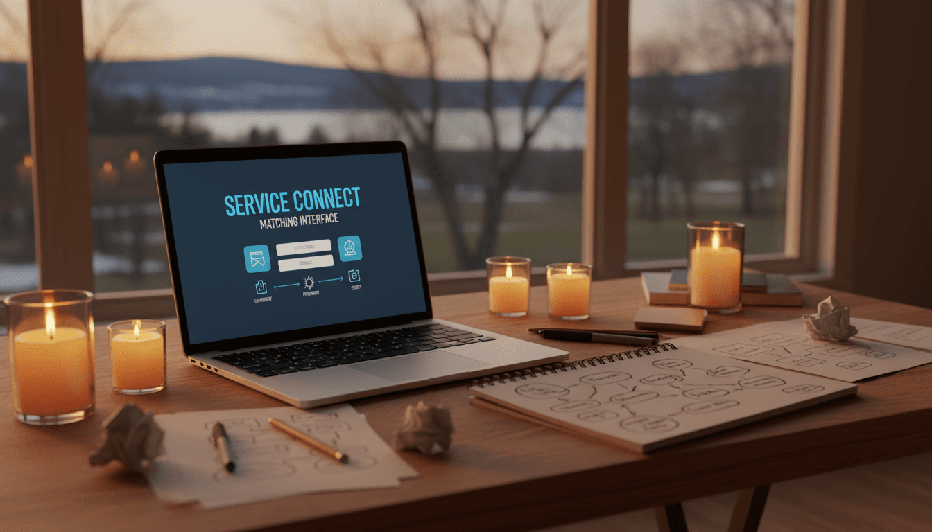 Founder workspace with laptop and planning materials showing the foundation of Mitten Leads