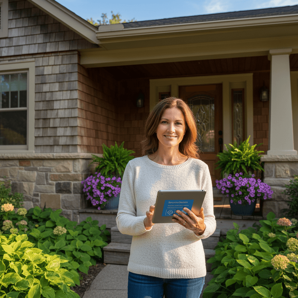 Homeowner reviewing service options on tablet